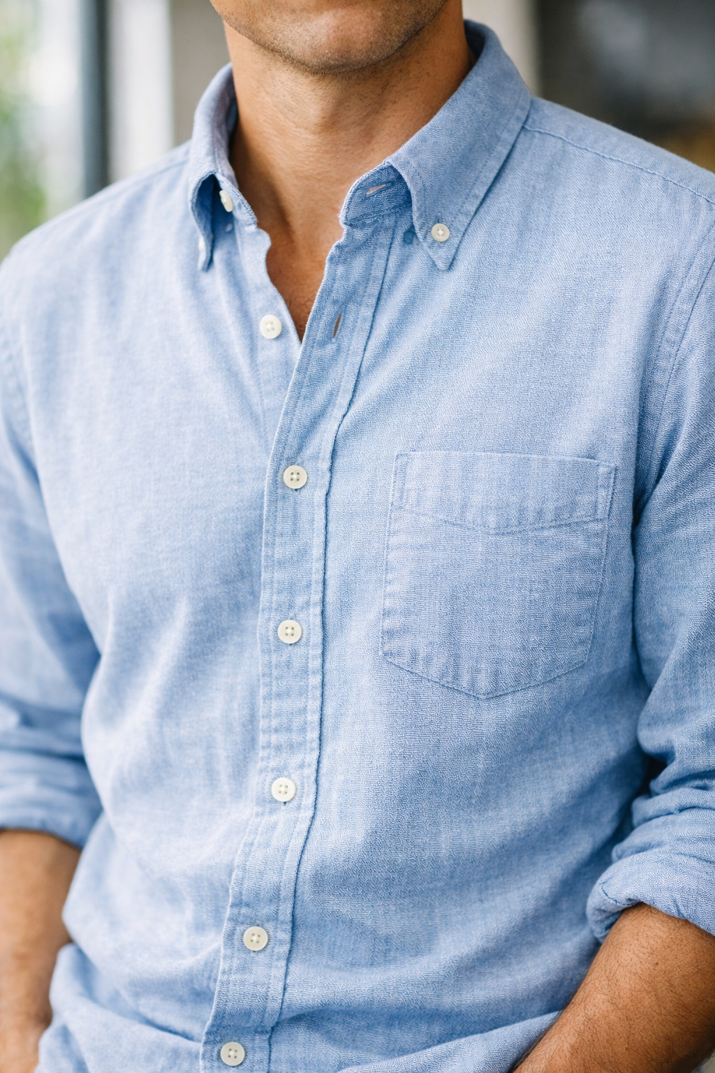 Blue oxford button-down shirt