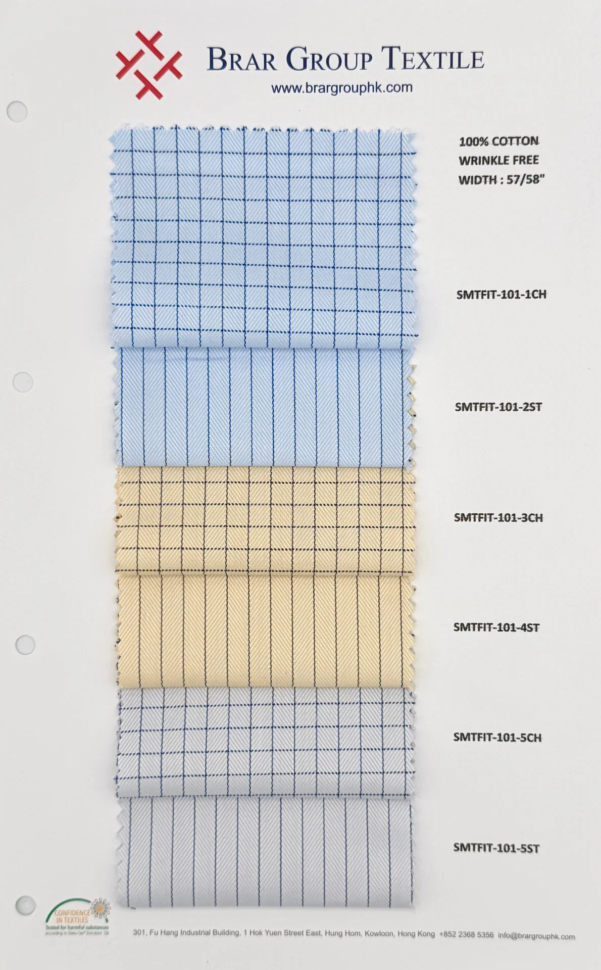 Cotton poplin shirting fabric swatch card sample