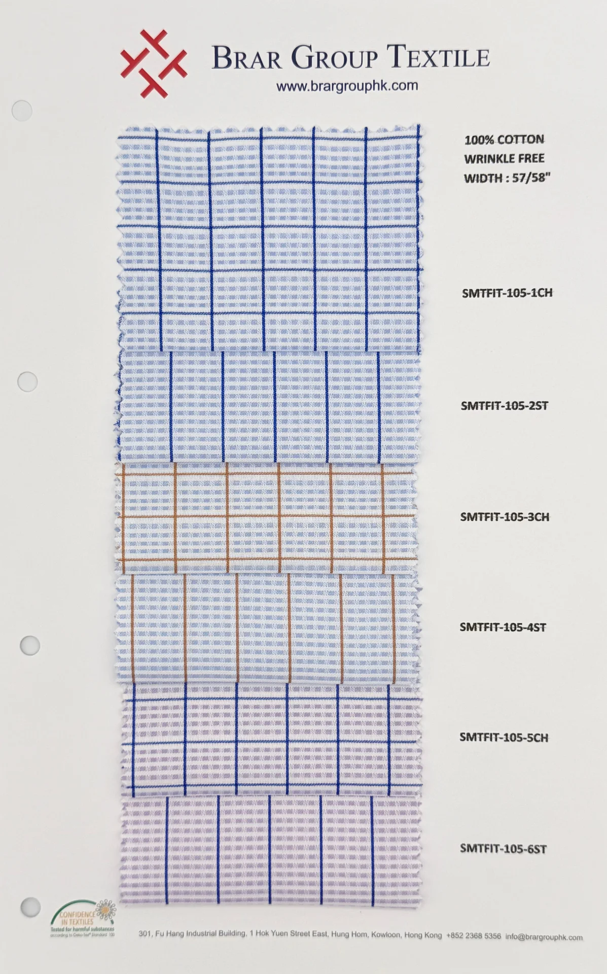 Checked shirting fabric swatch card sample