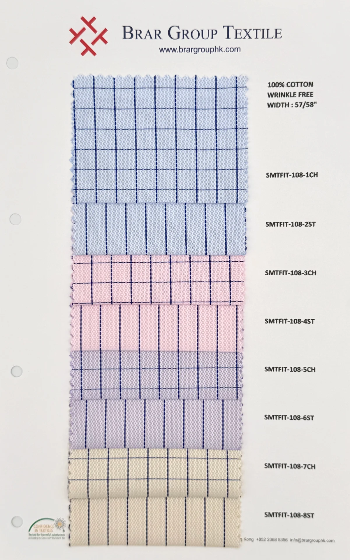 Striped shirting fabric swatch card sample