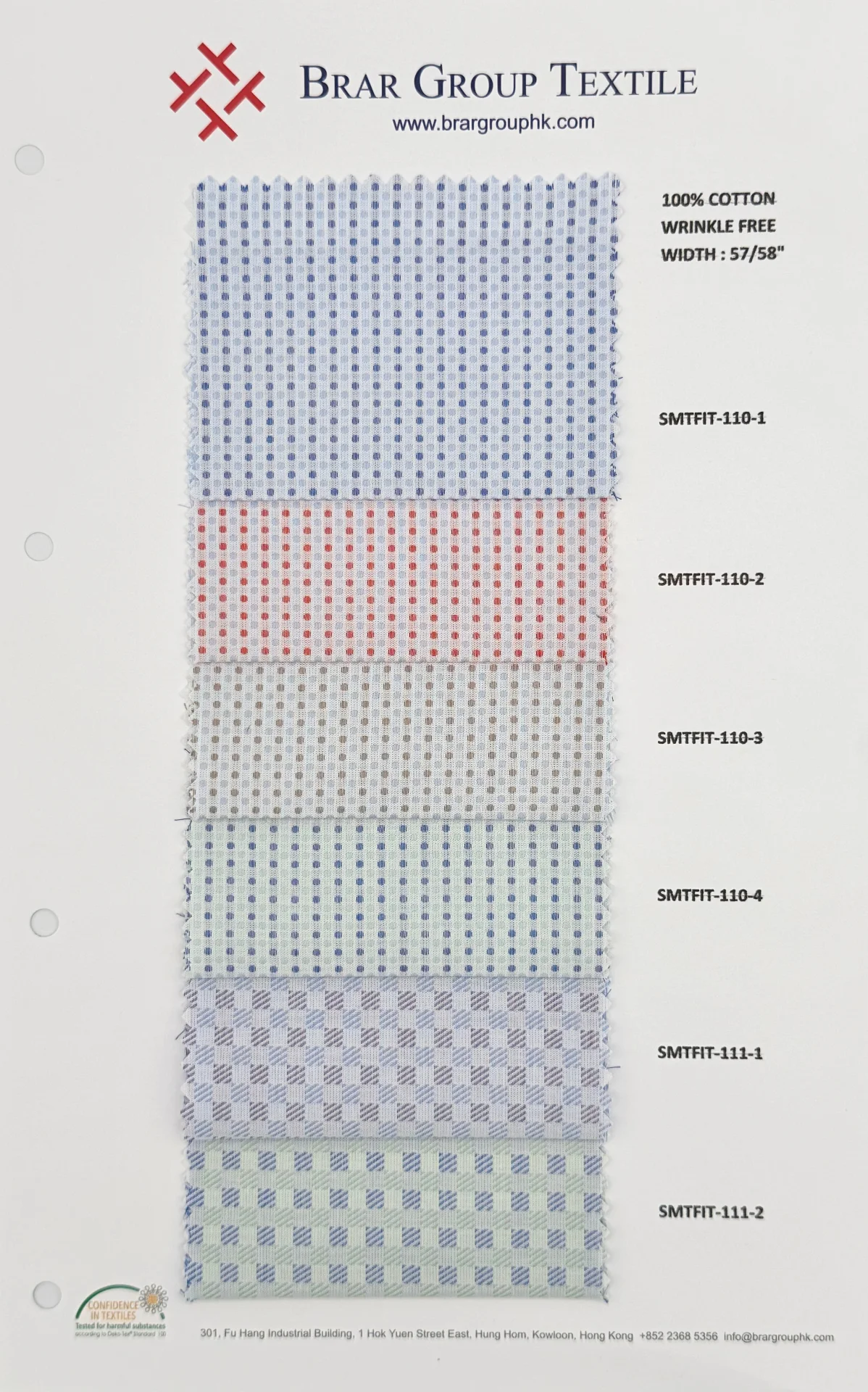 Oxford weave shirting fabric swatch card sample