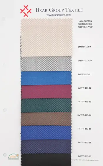 Striped cotton shirting fabric swatch card by Brar Group