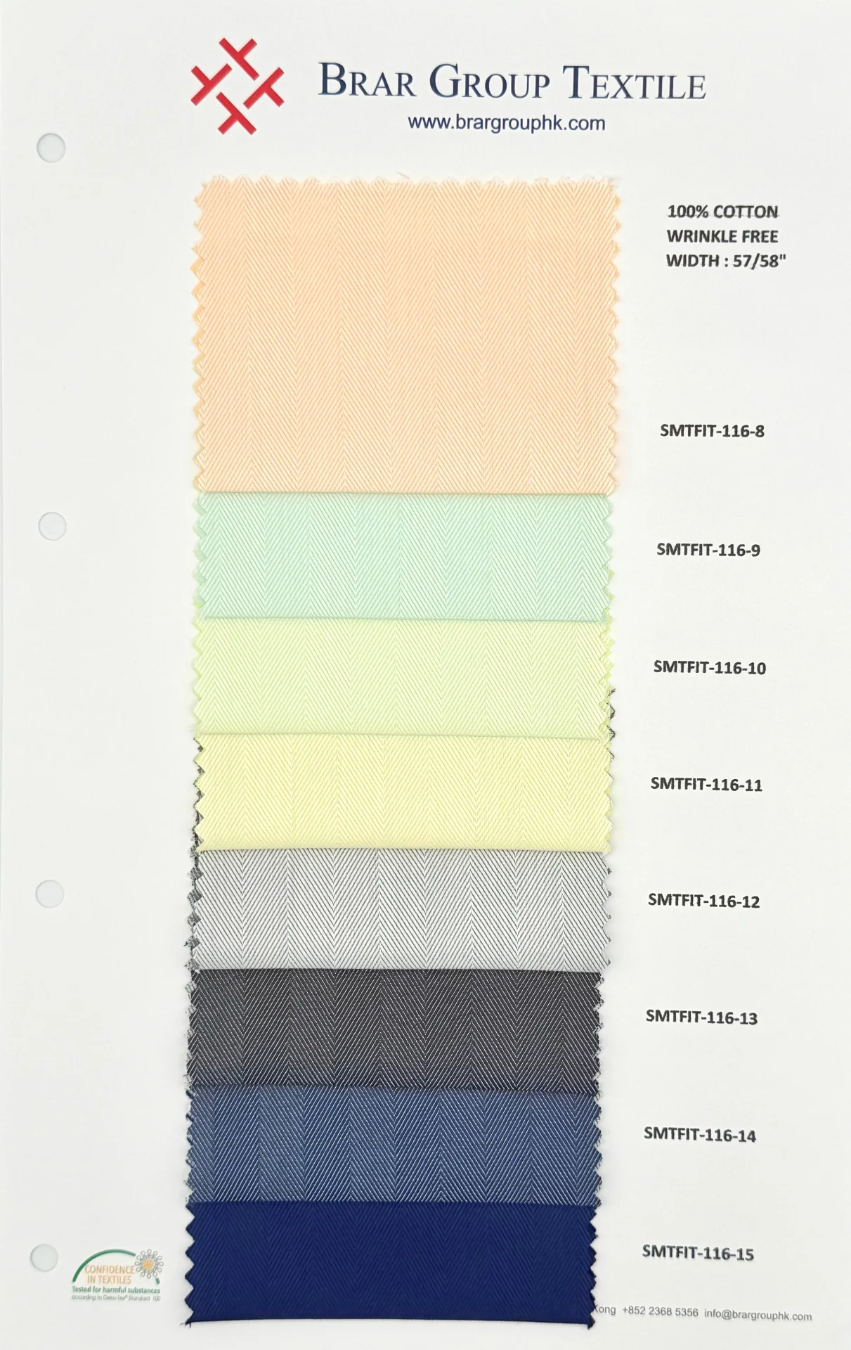 Twill weave shirting fabric swatch card sample